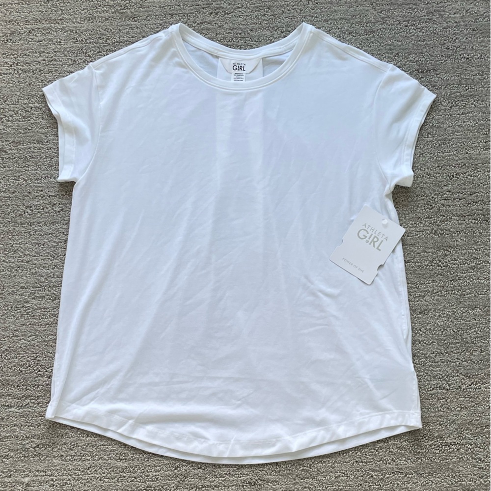 NWT Athleta Girl White Tee Shirt Athleisure Lightweight Basic Casual Minimal